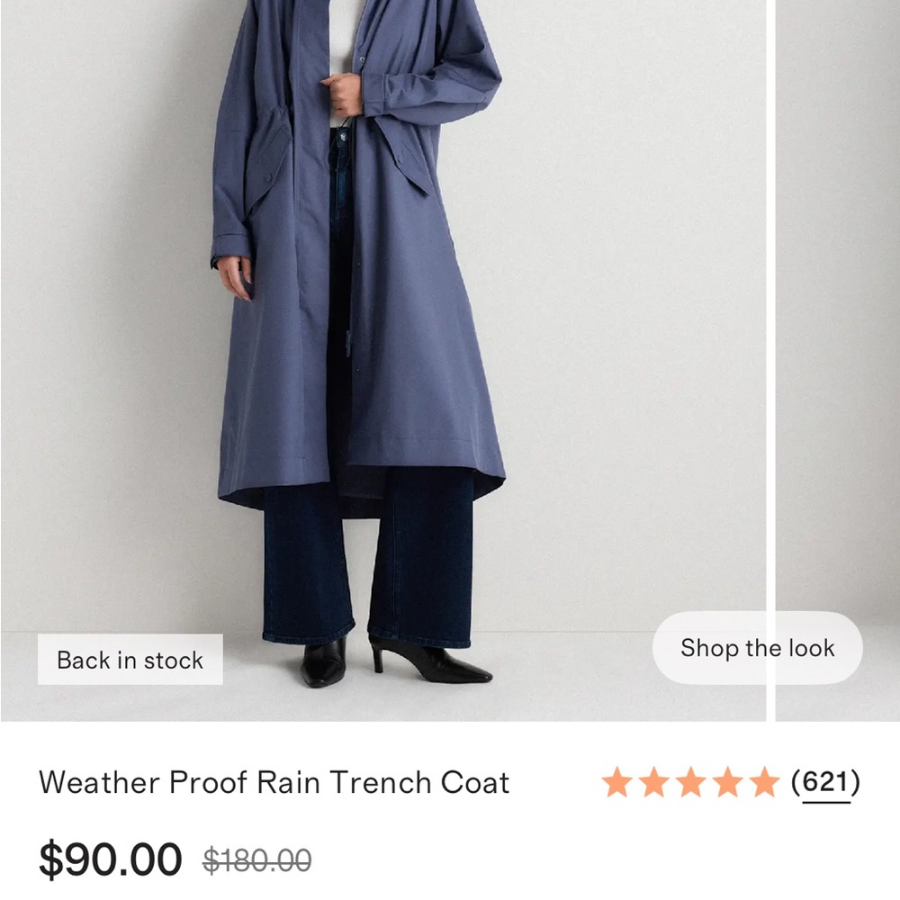 NWT Quince Storm Blue Weatherproof Rain Trench Coat